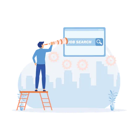 Businessman climb ladder on job search bar with binocular to see opportunity and vacancy  Illustration