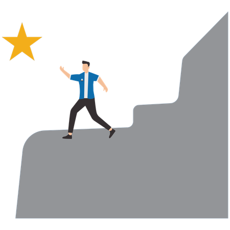 Businessman climb ladder to get gold star  Illustration