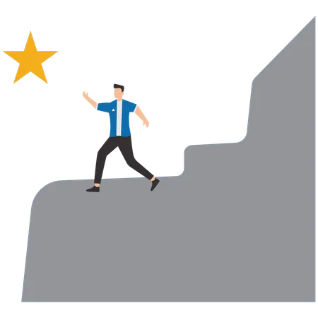 Businessman climb ladder to get gold star  Illustration