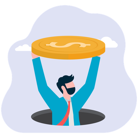 Businessman  climb out from the gold coin hole  Illustration