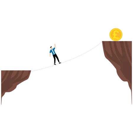 Businessman climb pound with a rope  Illustration