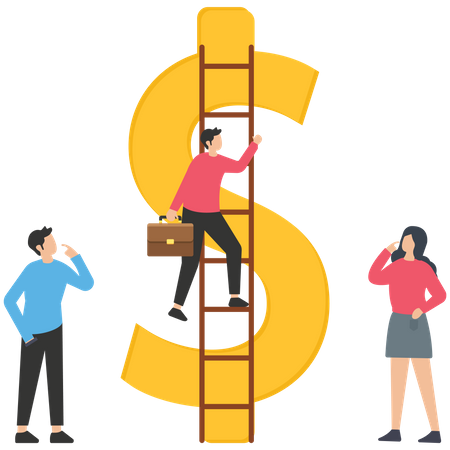 Businessman climb the ladder to the money symbol  Illustration