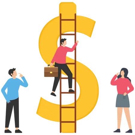 Businessman climb the ladder to the money symbol  Illustration