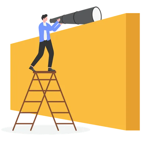 Businessman climb the wall to seek new horizons  Illustration