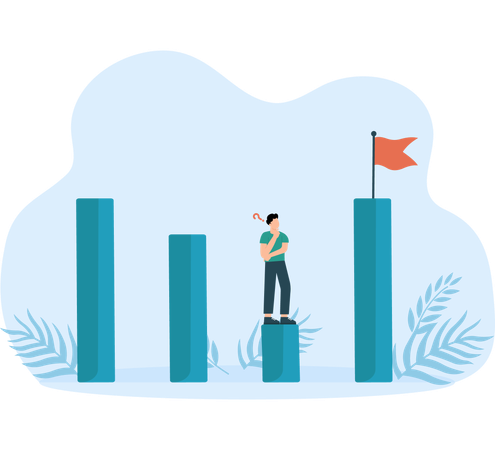 Businessman climb up chart and graph to the top of high bar  Illustration