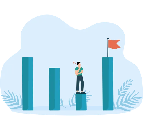 Businessman climb up chart and graph to the top of high bar  Illustration