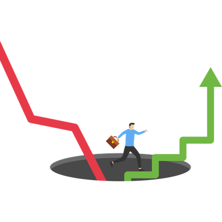 Businessman climb up ladder from deep hole  Illustration