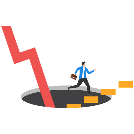 Businessman climb up ladder from deep hole  Illustration