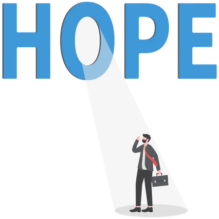 Hope Or Faith To Success Positive Thinking Or Business Challenge Belief Or Optimistic For Better Bright Future Solution Concept Businessman Climb Up Ladder In The Dark To See Light Beam Hope Illustration