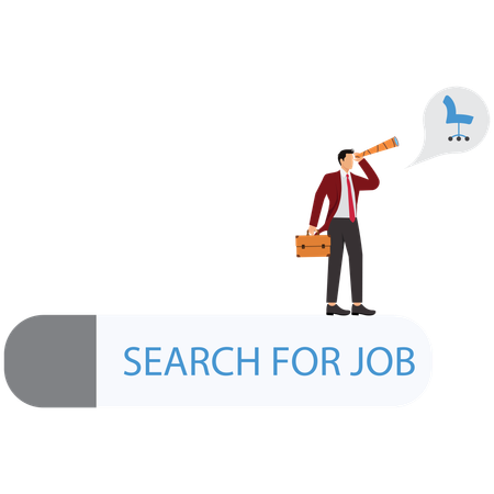 Businessman climb up ladder of job search bar with binoculars to see opportunity  Illustration