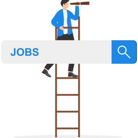 Businessman climb up ladder of job search bar with binoculars to see opportunity  Illustration