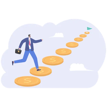 Businessman climb up stairs on the sky with dollar sign  Illustration