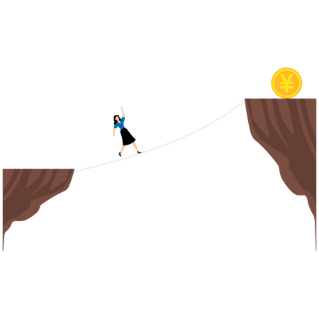 Businessman climb yuan with rope  Illustration