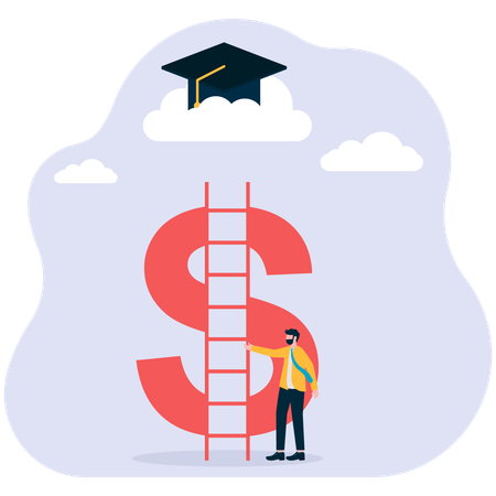 Businessman climbing a coin pulling the graduation cap  Illustration