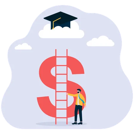 Businessman climbing a coin pulling the graduation cap  Illustration