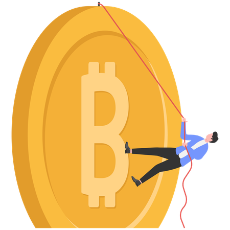 ビットコインを登るビジネスマン  イラスト