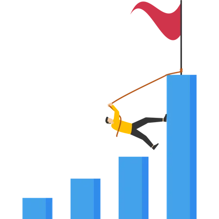 Courage And Growth Concept Businessman Climbing Charts And Graphs To The Top Of A High Bar Efforts To Achieve Targets Or Achieve Success Goals Ambition Or Determination To Grow And Achieve Goals Illustration