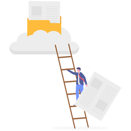 Businessman climbing cloud ladder  Illustration