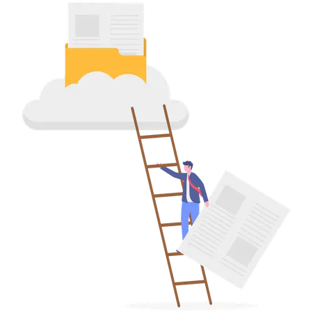Businessman climbing cloud ladder  Illustration