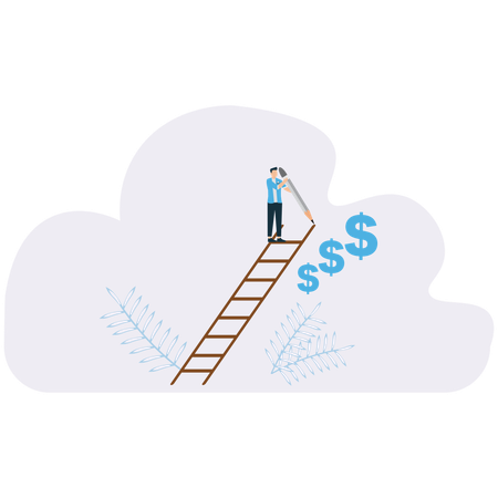 Businessman Climbing Corporate Ladder  Illustration