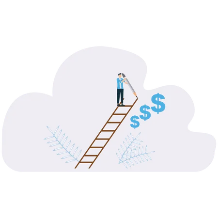 Businessman Climbing Corporate Ladder  Illustration