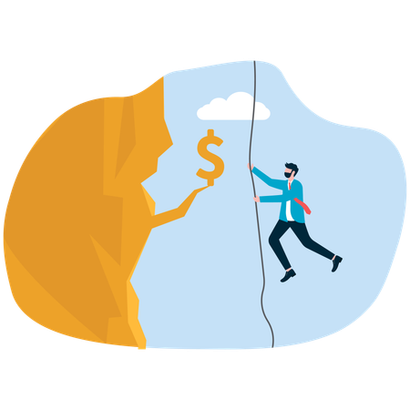 Businessman climbing financial mountain  Illustration