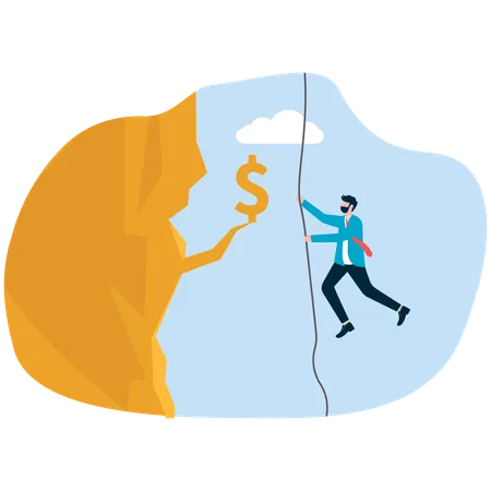 Businessman climbing financial mountain  Illustration