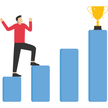 Business People Graph Them Grow To Trophies Vector Illustration In Flat Style Illustration