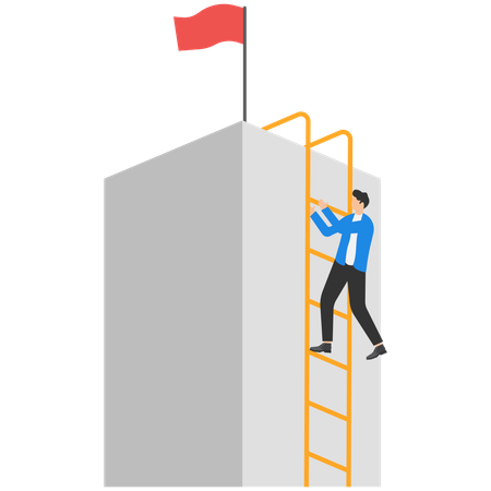 Businessman climbing giant ladder to next level  Illustration