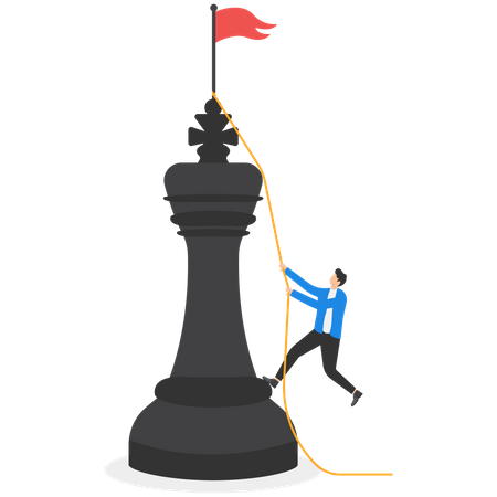 Businessman climbing king chess on rope to achieve success  Illustration