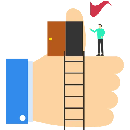 Businessman climbing ladder for thumbs up or stages of success Illustration