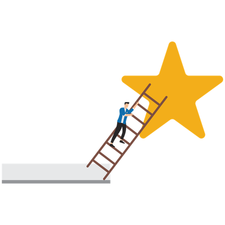 Businessman climbing ladder leaning against big star  Illustration