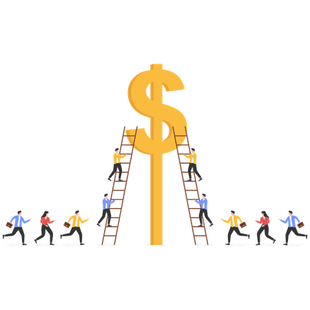 Businessman climbing ladder to achieve money  Illustration