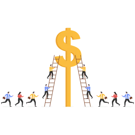 Businessman climbing ladder to achieve money  Illustration