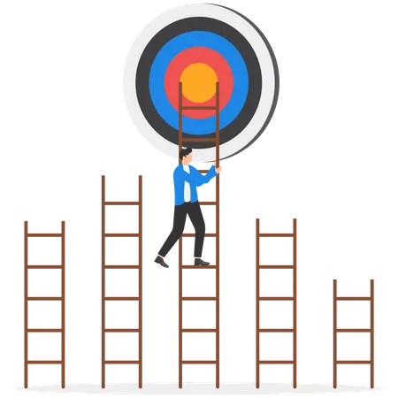 Businessman climbing ladder to achieve target  Illustration