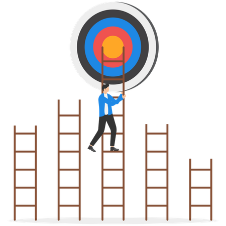 Businessman climbing ladder to achieve target  Illustration