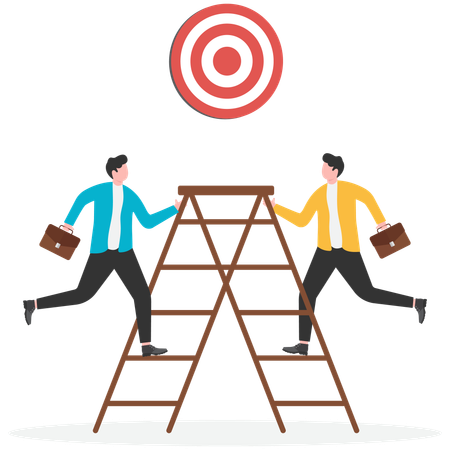 Businessman climbing ladder to achieve target  Illustration