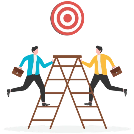 Businessman climbing ladder to achieve target  Illustration