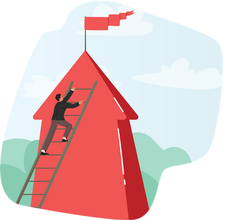 Businessman climbing ladder to catch success  Illustration