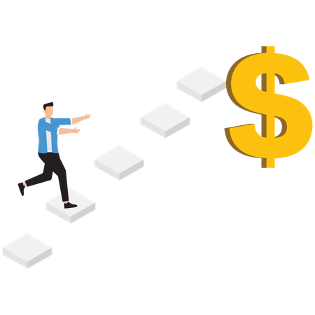 Businessman climbing ladder to earn money  Illustration