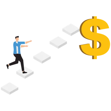 Businessman climbing ladder to earn money  Illustration