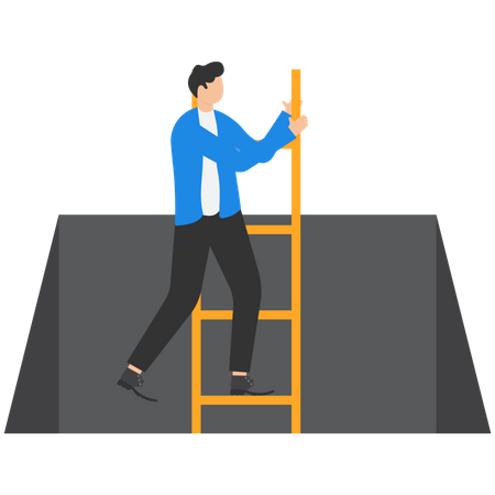 Businessman climbing  ladder to escape from problem  Illustration