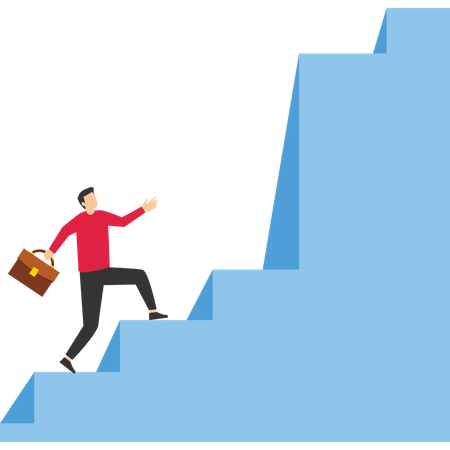 Businessman climbing ladder to find difficult big step  イラスト
