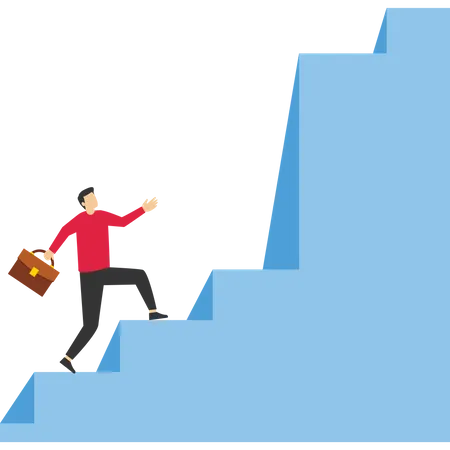 Businessman climbing ladder to find difficult big step  Illustration