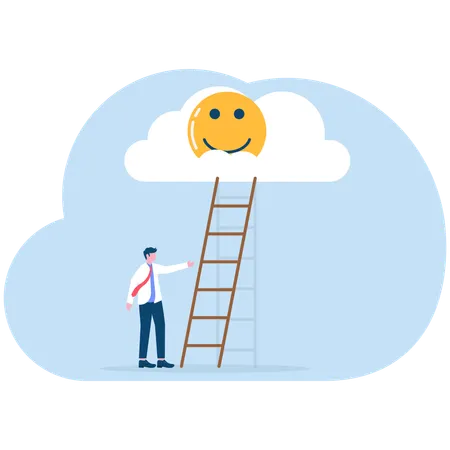 Businessman climbing ladder to grab optimistic  Illustration