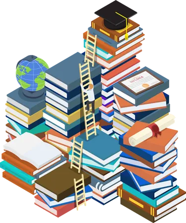 Businessman climbing ladder to graduation cap  Illustration