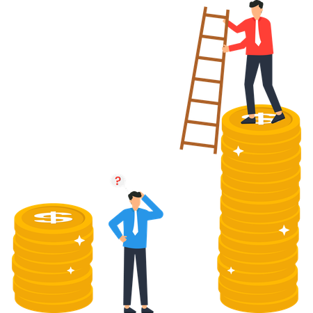 Businessman Climbing Ladder to Reach Higher Coin Stack Financial Growth  Illustration