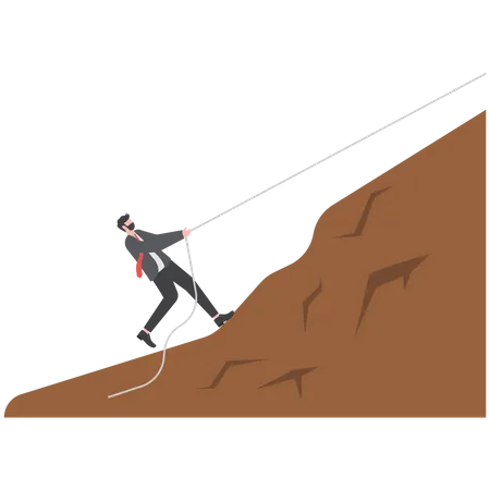 Businessman Climbing Mountain On The Top Challenge Perseverance Personal Growth Effort Ambition And Leadership In Career Achieve Goals Concept Vector Illustration Illustration