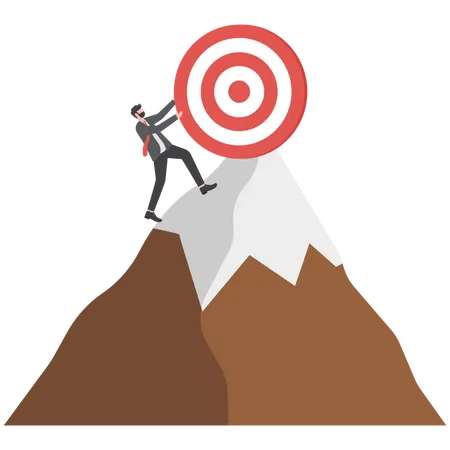 Businessman Climbing Mountain On Top The Goal Target Success Challenge Perseverance Personal Growth Effort Ambition And Leadership In Career Achieve Goals Concept Vector Illustration Illustration