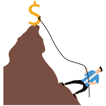 Businessman climbing mountain to earn finance  Illustration